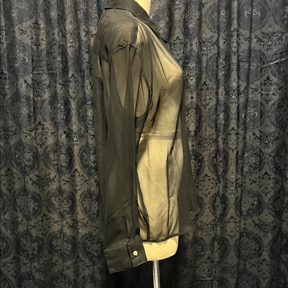 Sheer Silk/Chiffon Black Button-Up Blouse with abalone shell buttons NWT - Picture 4 of 9